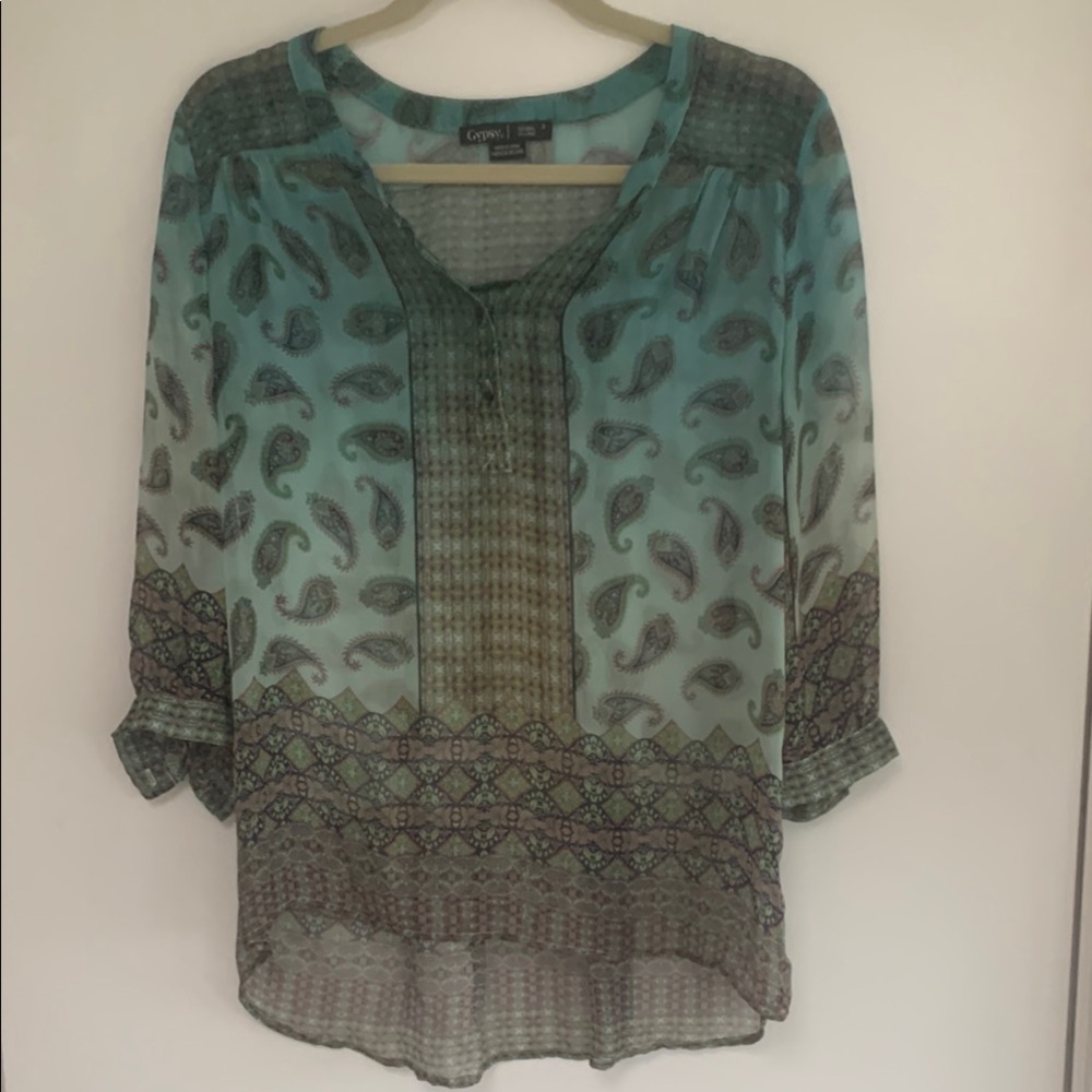 Sheer Aqua Blue Tunic Blouse